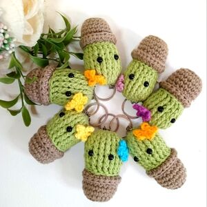 Amigurumi Little Cactus Keychain. Crochet Cactus in Pot. Kawaii Toy. Bag charm